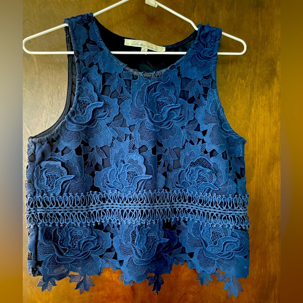 Lovers + Friends Blue Lace Top